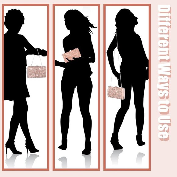 Women Rhinestone Clutch Bag Jewelry Set Rose Gold Evening Party Accessories - Picture 6 of 7